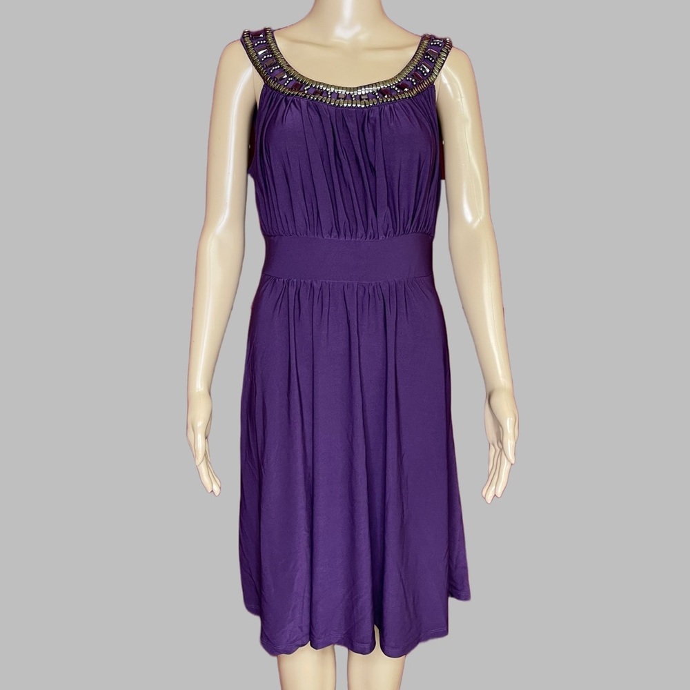 HAANI Plum Beaded Goddess Empire Dress Size Large
